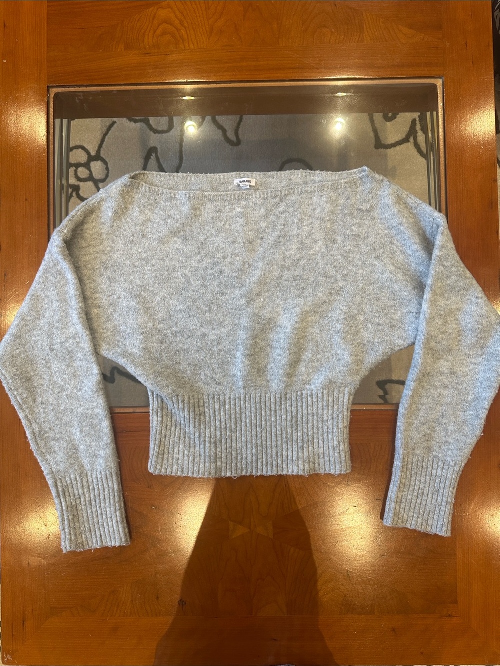 Garage: Women's Light Gray Boatneck Rib-Hem Off Shoulder Sweater